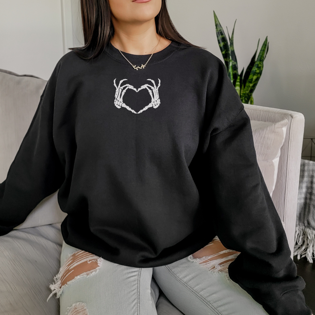 Skeleton Heart Embroidered Halloween Sweatshirt