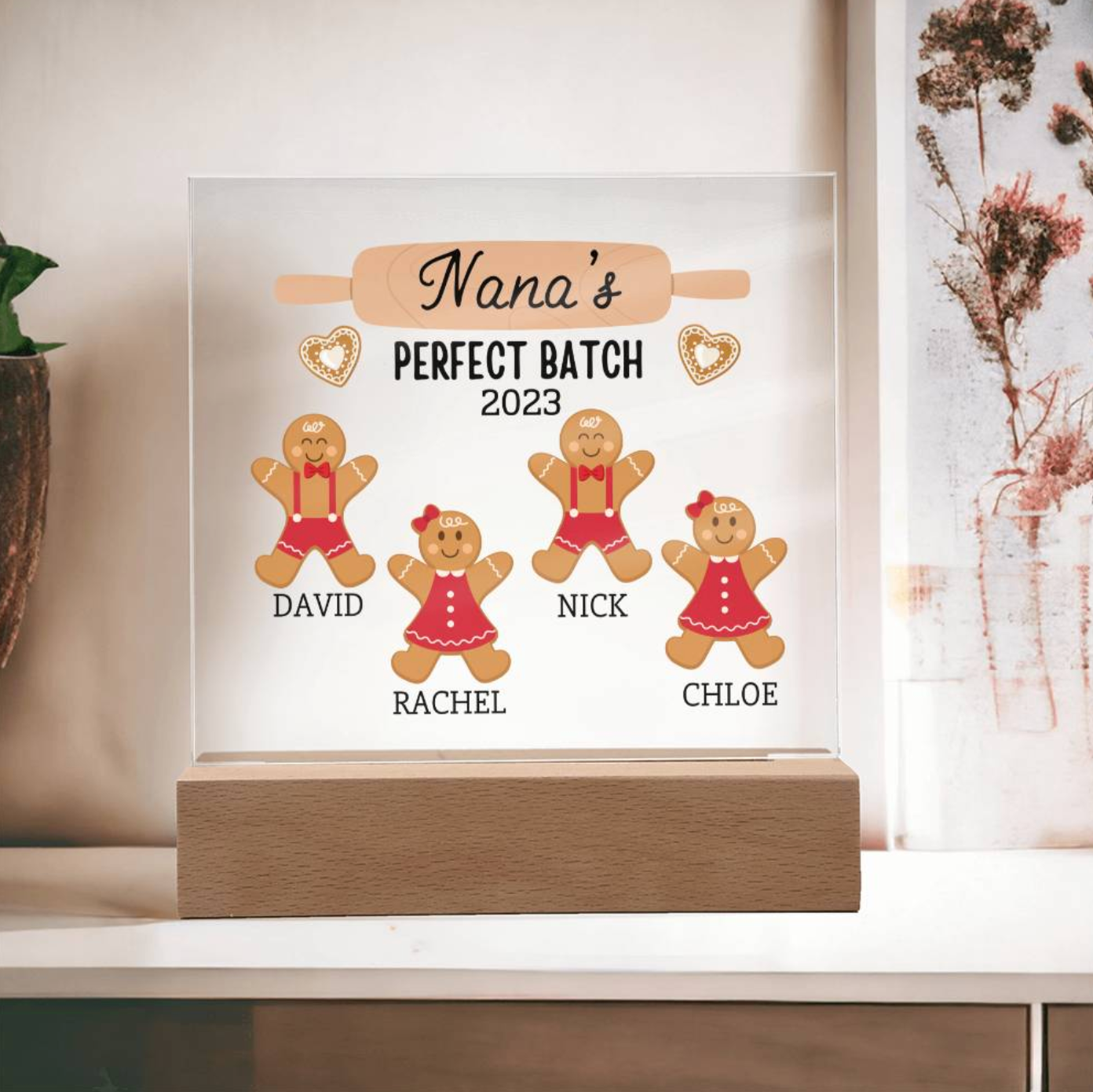 Grandma & Grandpa Perfect Batch, Gingerbread Family ight up Acrylic Plaque Sign