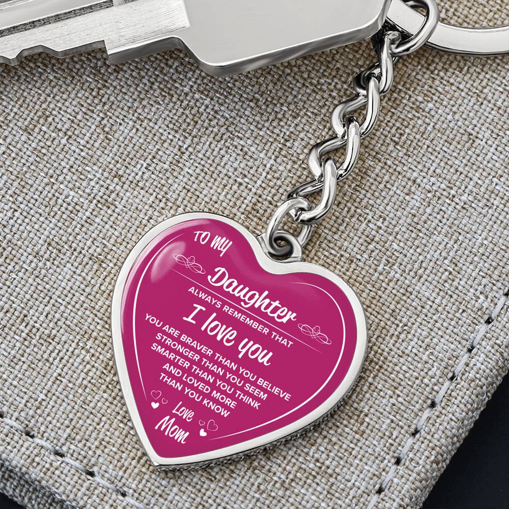 Silver Heart Pink Keychain "To My Daughter". Beautiful keychain, Perfect gift for your daughter