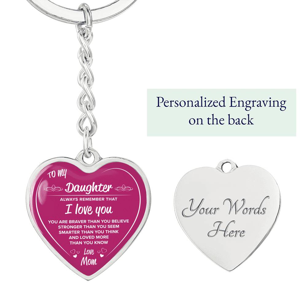 Silver Heart Pink Keychain "To My Daughter". Beautiful keychain, Perfect gift for your daughter, Personalized Engraving