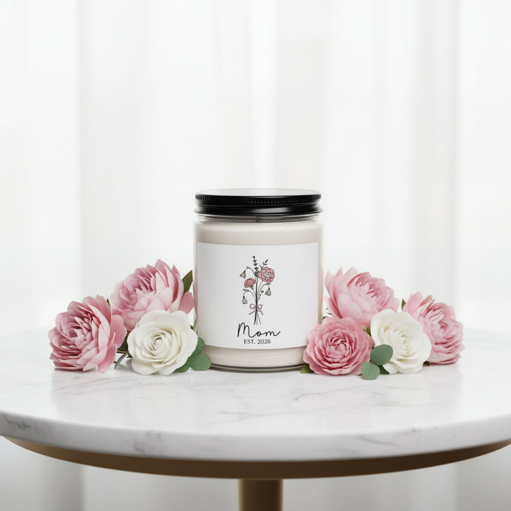 Mom Est. 2026 Scented Soy Candle — Floral Gift Candle for New Moms, 9 oz