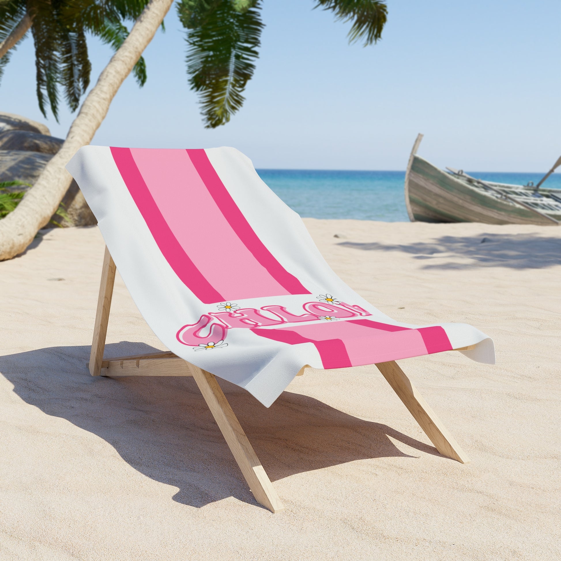 Retro Striped Custom Name Beach Towel
