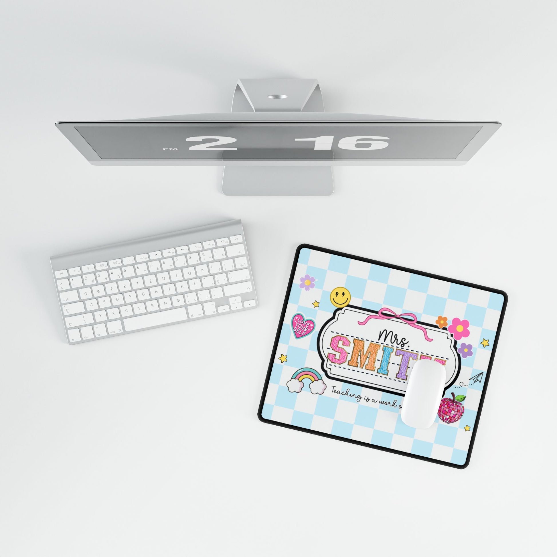 Personalized Checkered Teacher Desk Mat