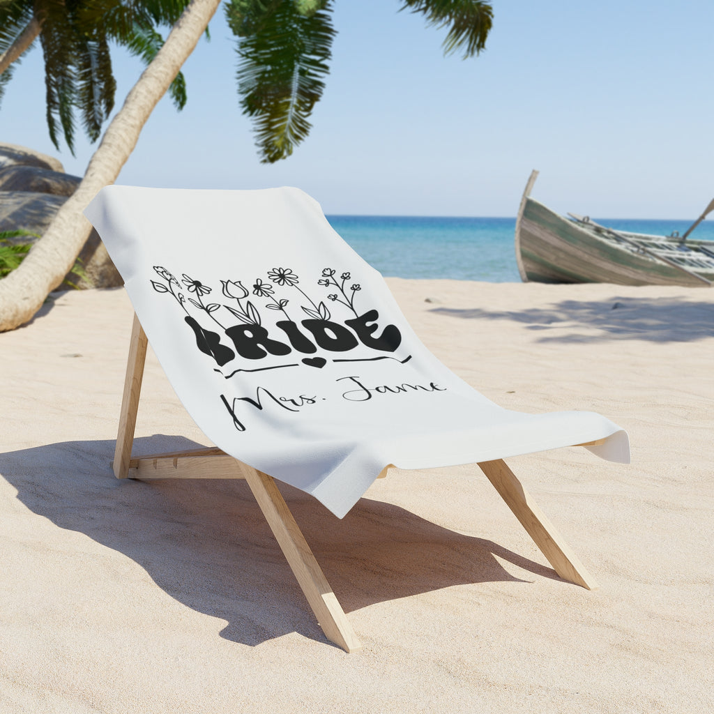 Personalized Floral Bride Beach Towel