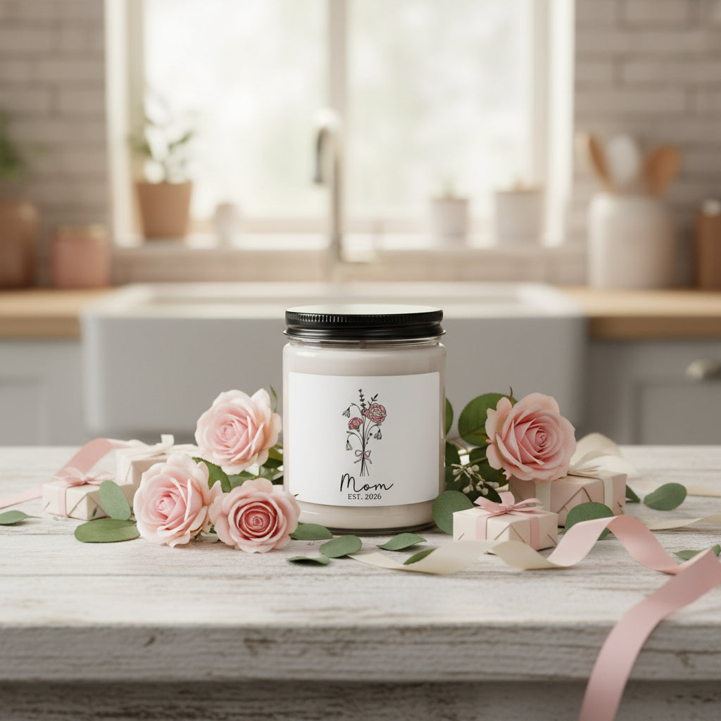 Mom Est. 2026 Scented Soy Candle — Floral Gift Candle for New Moms, 9 oz