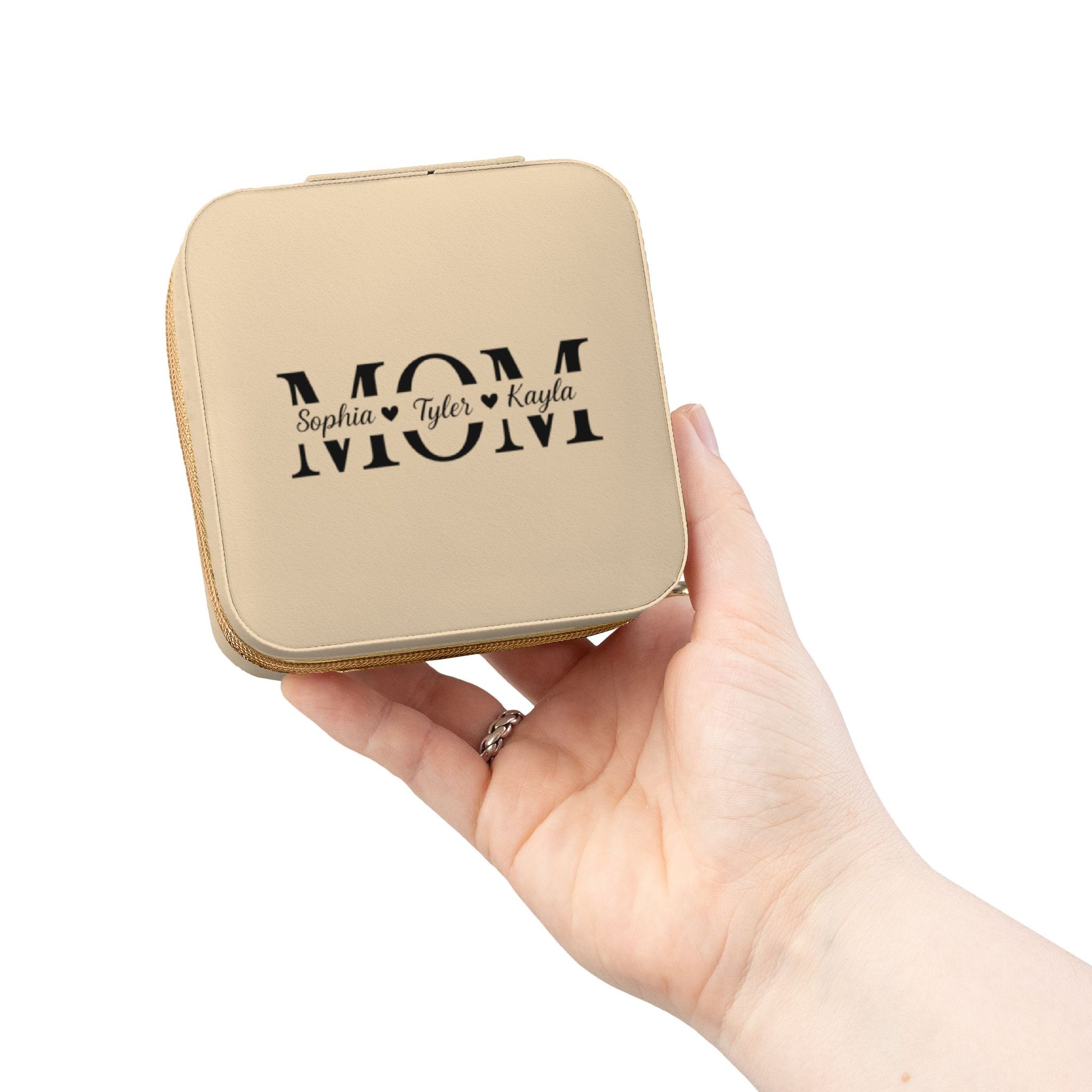 Personalized 'MOM' Jewelry Travel Case – Compact Pink Organizer for Rings, Earrings & Necklaces