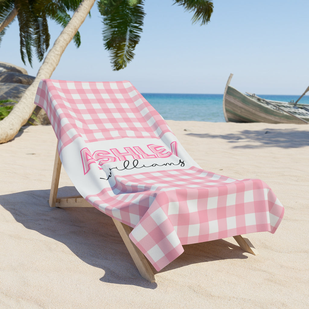 Personalized Gingham Beach Towel