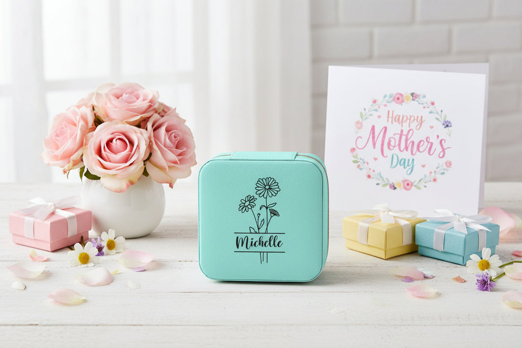 Personalized Floral Jewelry Travel Case – Compact Ring & Earring Organizer (Custom Name "Michelle")