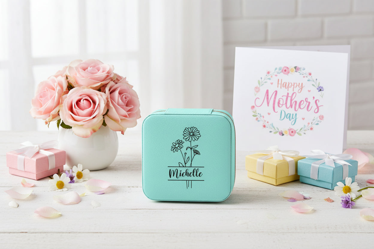 Personalized Floral Jewelry Travel Case – Compact Ring & Earring Organizer (Custom Name "Michelle")