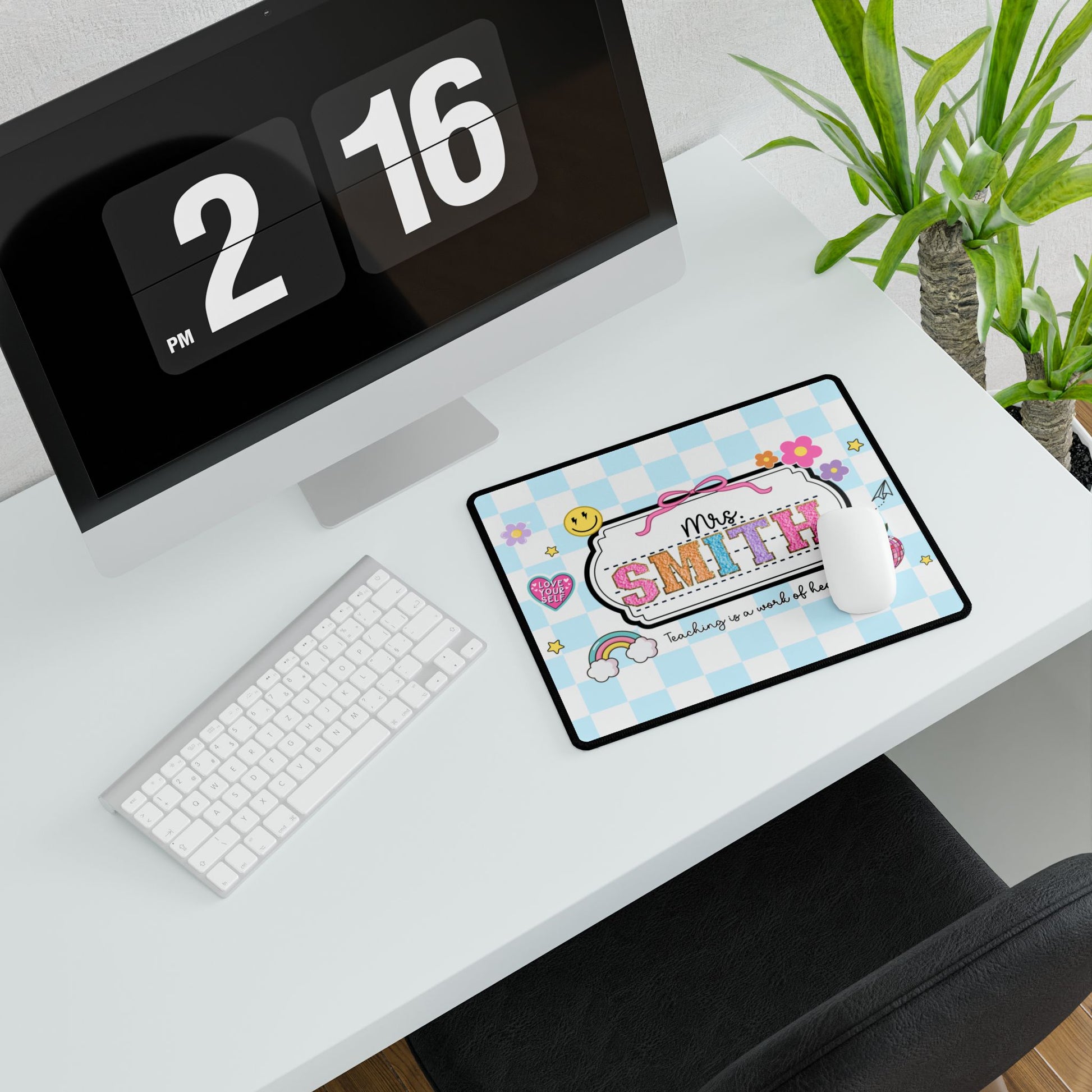Personalized Checkered Teacher Desk Mat