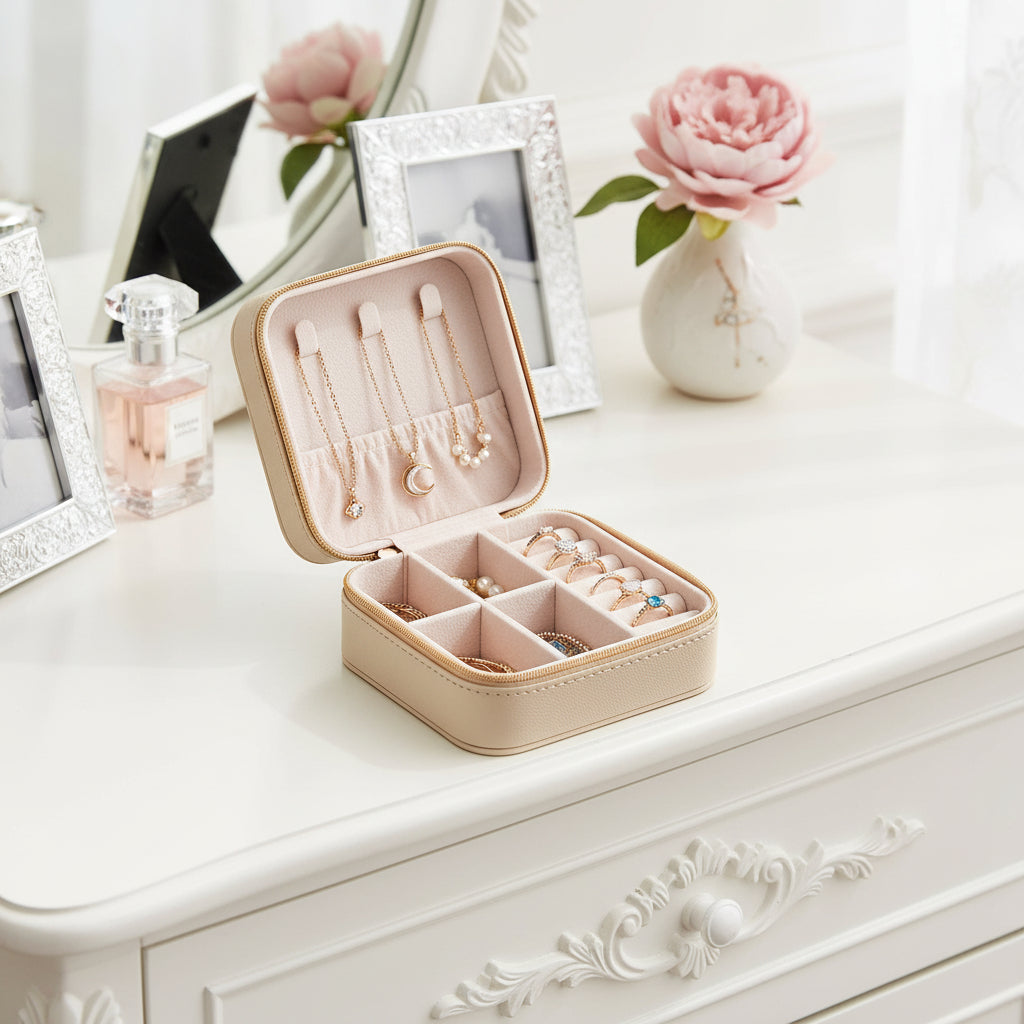 Personalized Floral Jewelry Travel Case – Compact Ring & Earring Organizer (Custom Name "Michelle")