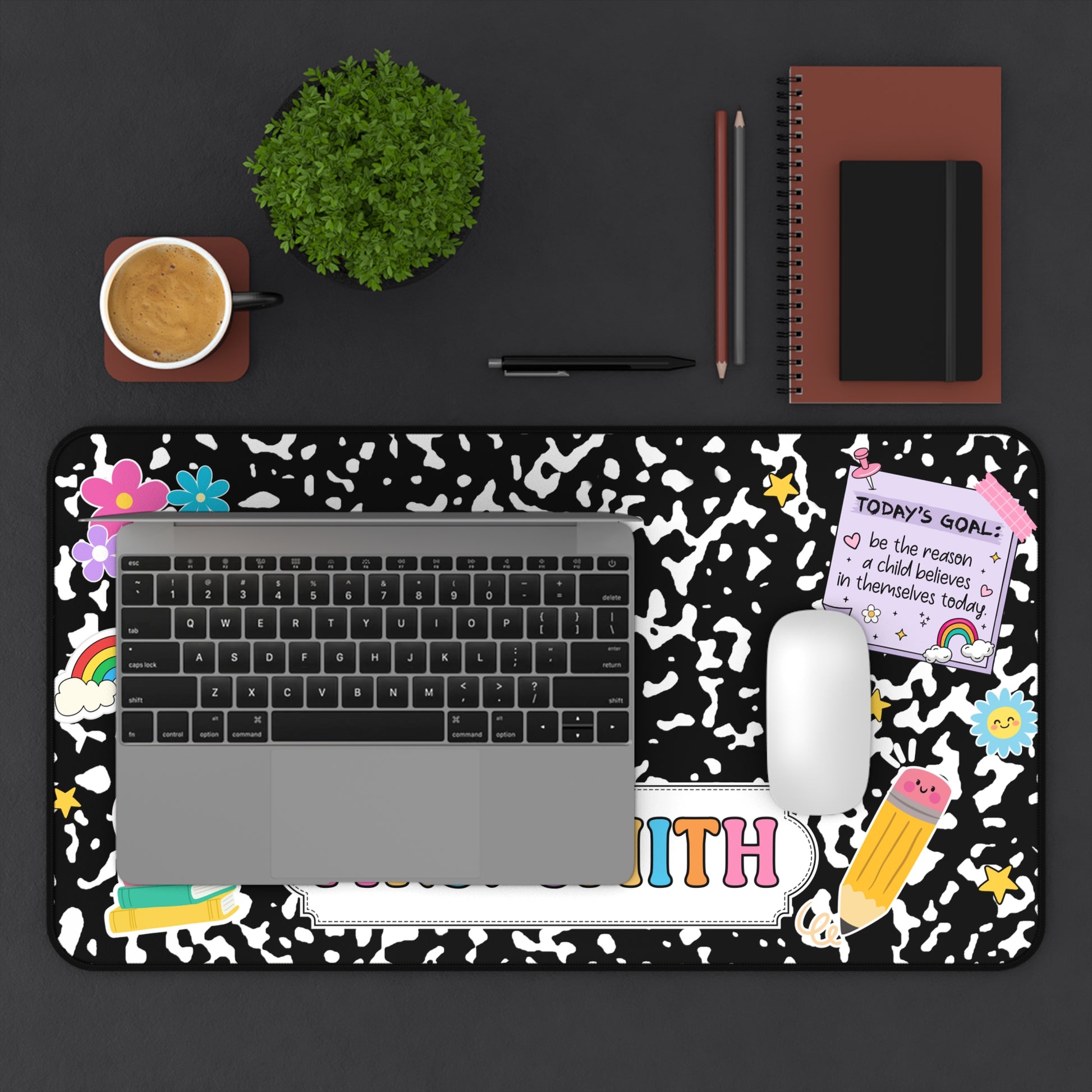 Custom Teacher Composition Book Desk Mat With Name