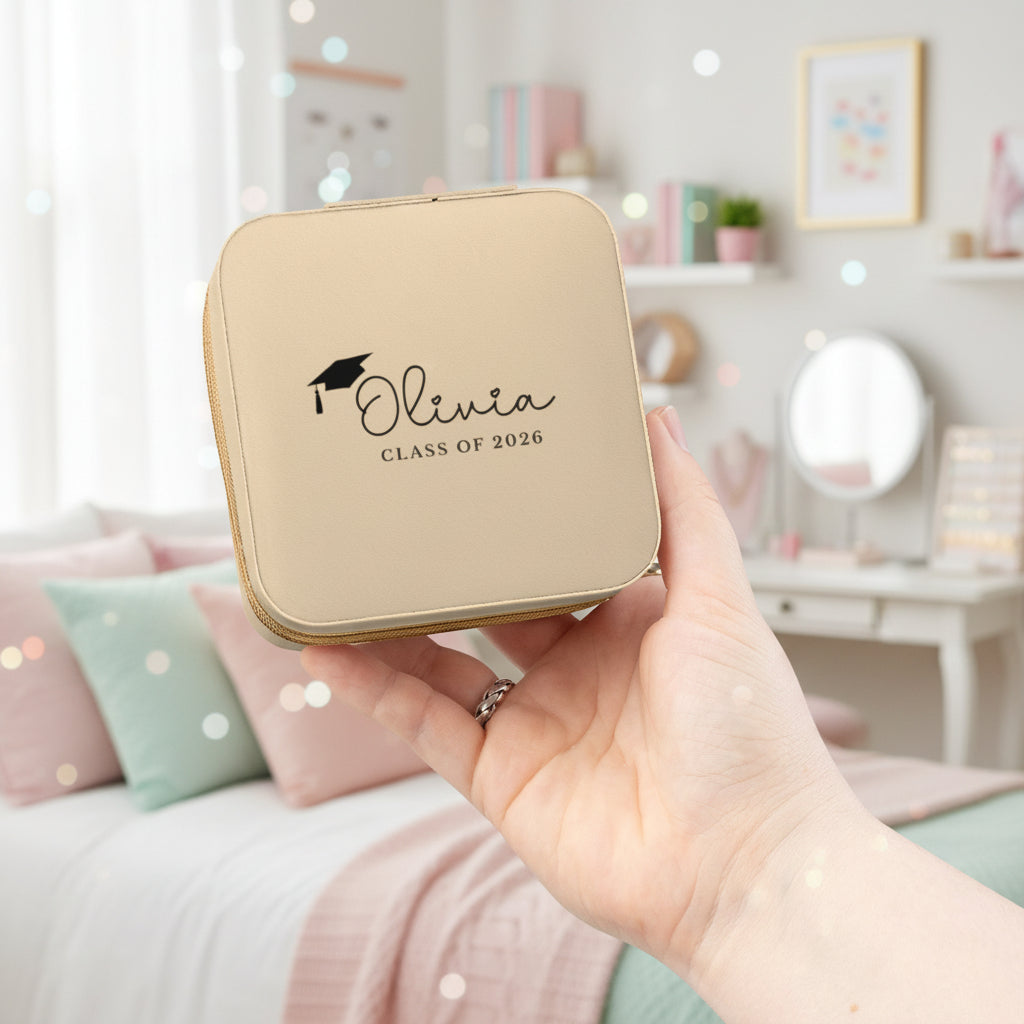 Personalized Graduation Jewelry Travel Case — Compact Brushed Pink Keepsake