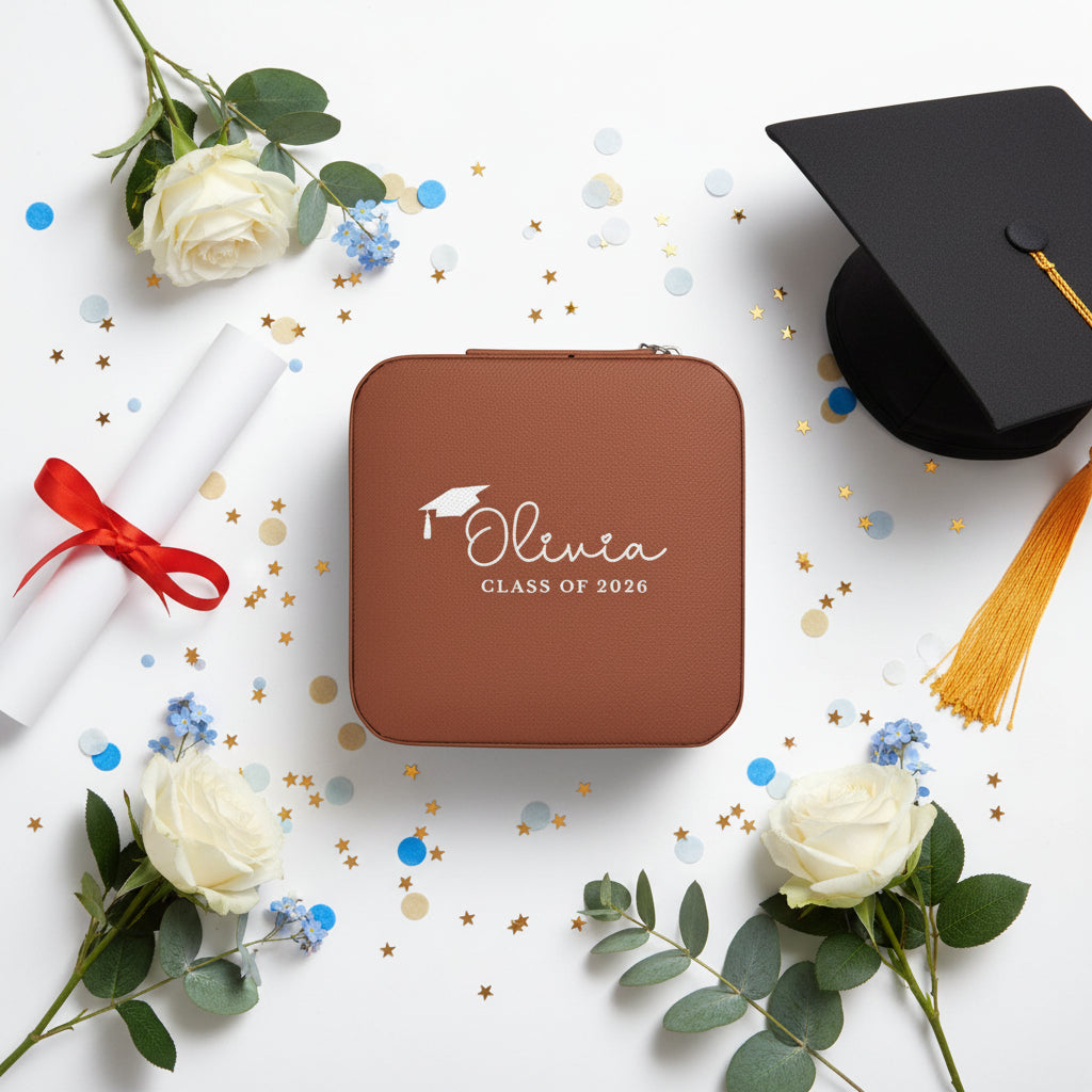 Personalized Graduation Jewelry Travel Case — Compact Brushed Pink Keepsake