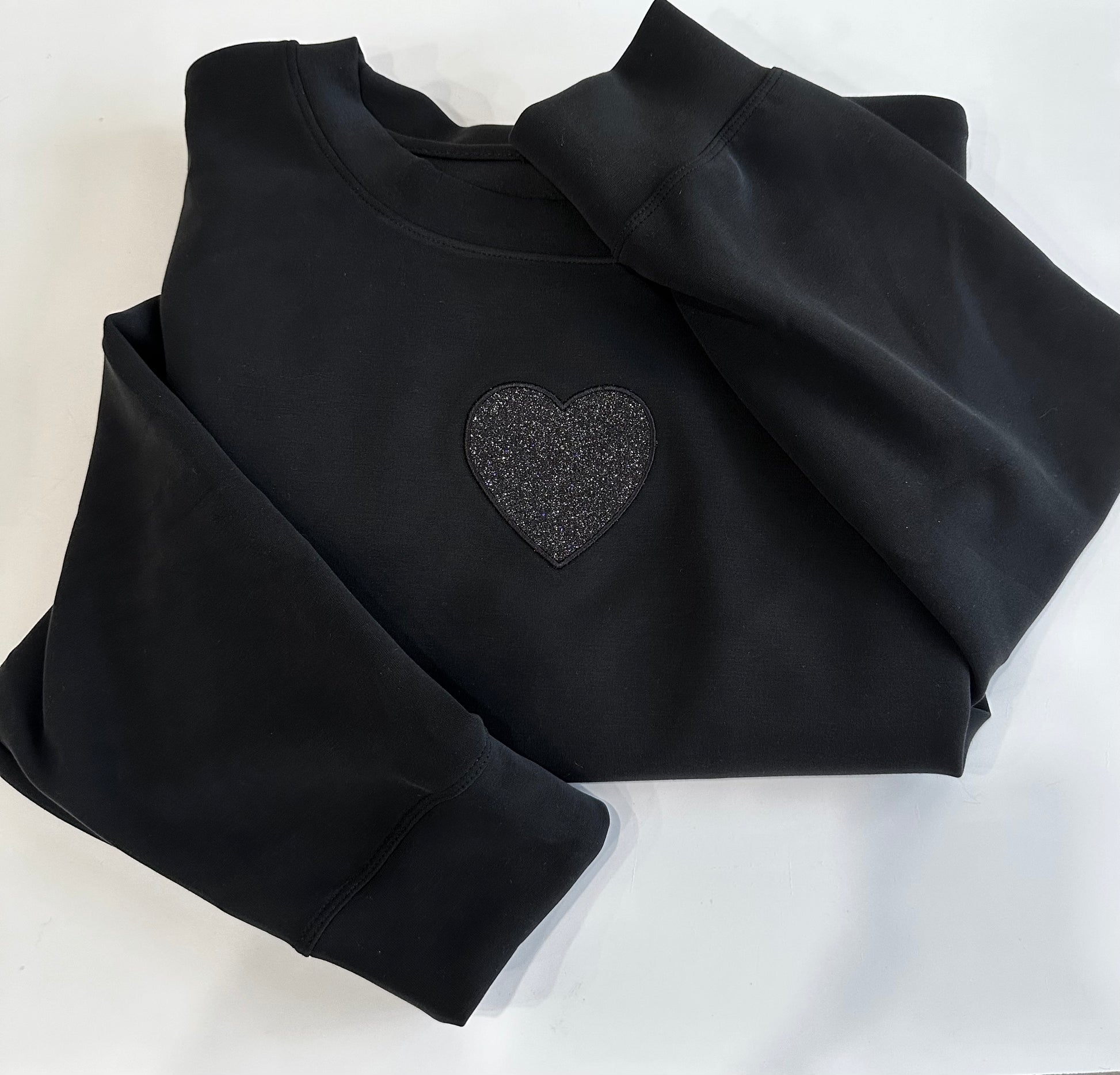 Black Embroidered Glitter Heart Sweatshirt