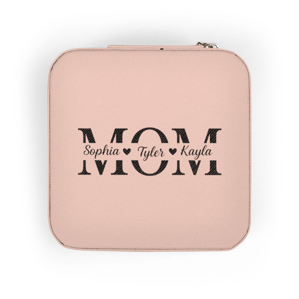 Personalized 'MOM' Jewelry Travel Case – Compact Pink Organizer for Rings, Earrings & Necklaces