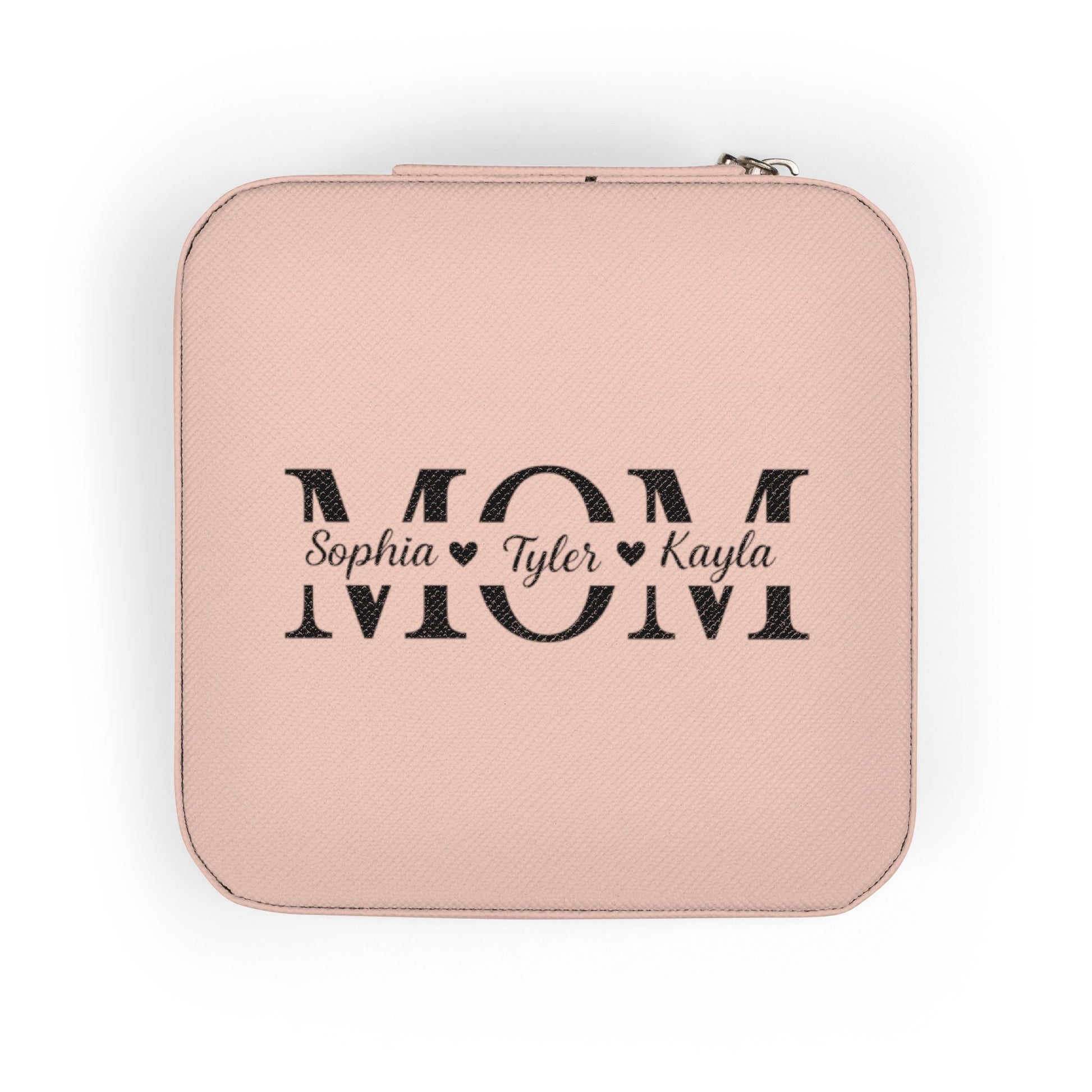 Personalized 'MOM' Jewelry Travel Case – Compact Pink Organizer for Rings, Earrings & Necklaces