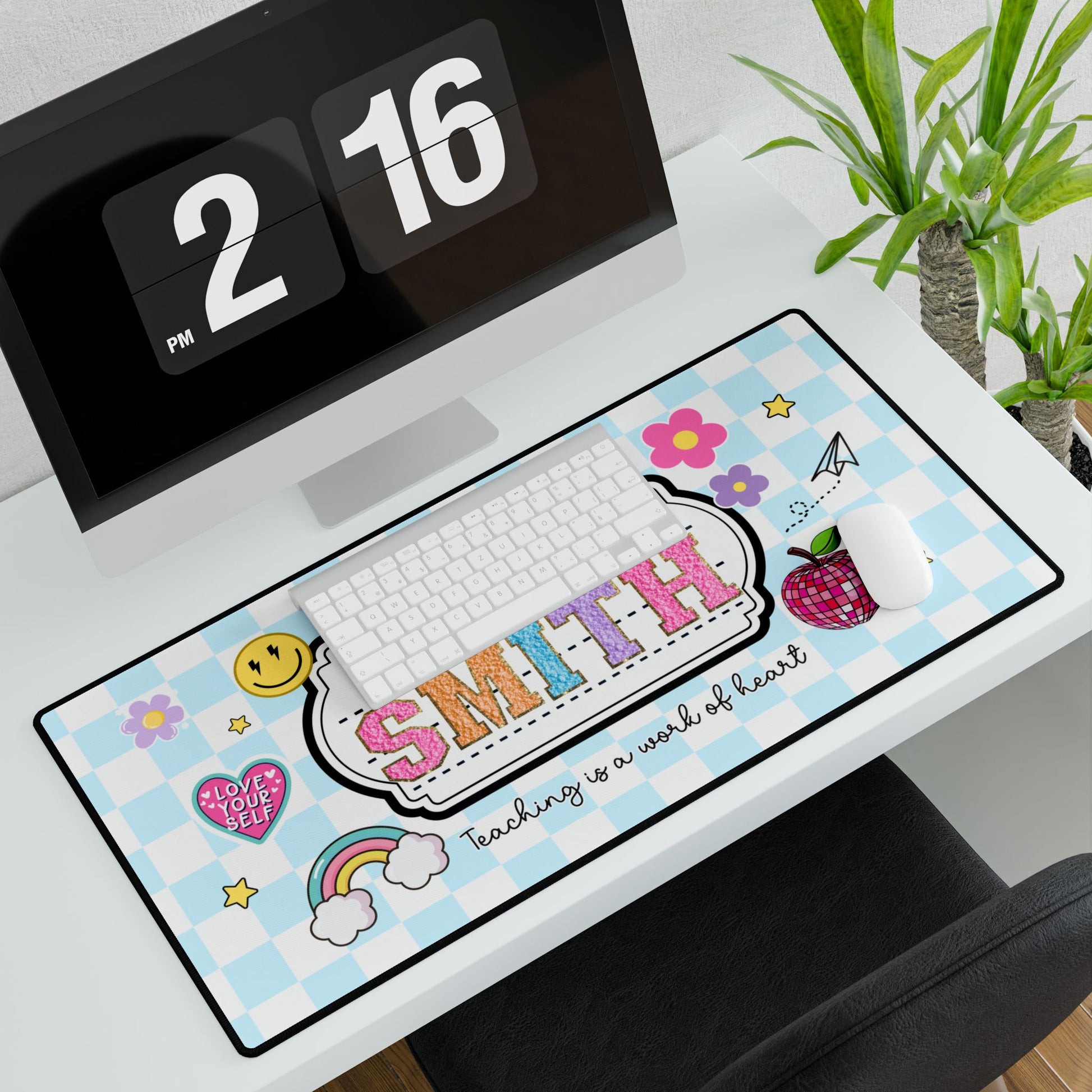Personalized Checkered Teacher Desk Mat