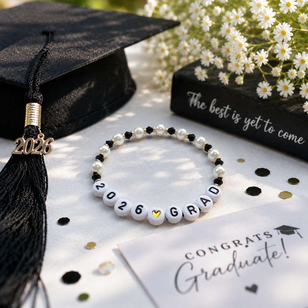 Personalized Class of 2026 Graduation Bracelet • Senior Gift for Her • Beaded Grad Bracelet • Grad Jewelry Keepsake • Custom 2026 Bracelet