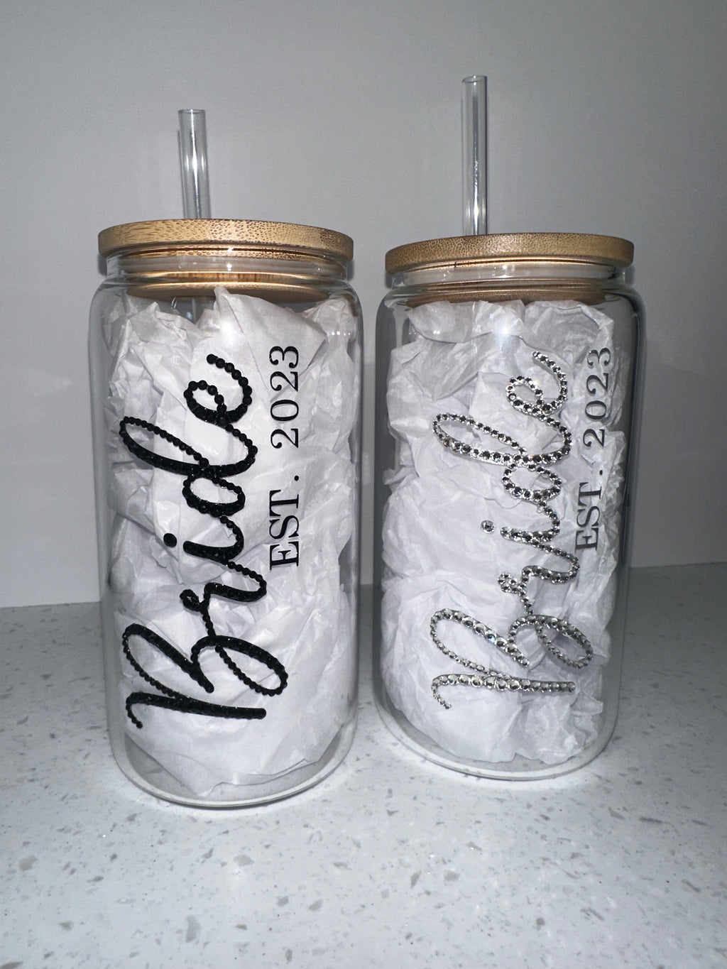 Bride Rhinestone 16 oz Glass Cup