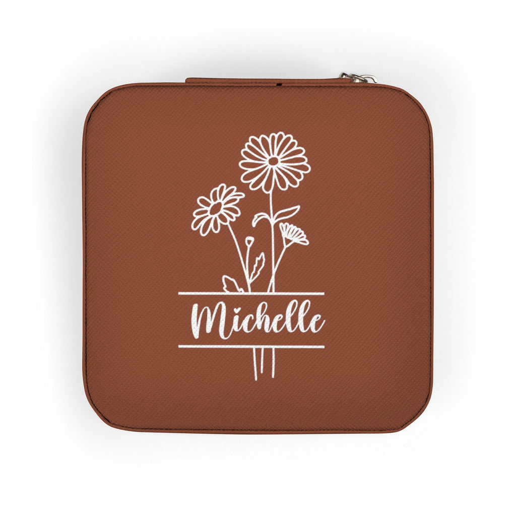 Personalized Floral Jewelry Travel Case – Compact Ring & Earring Organizer (Custom Name "Michelle")