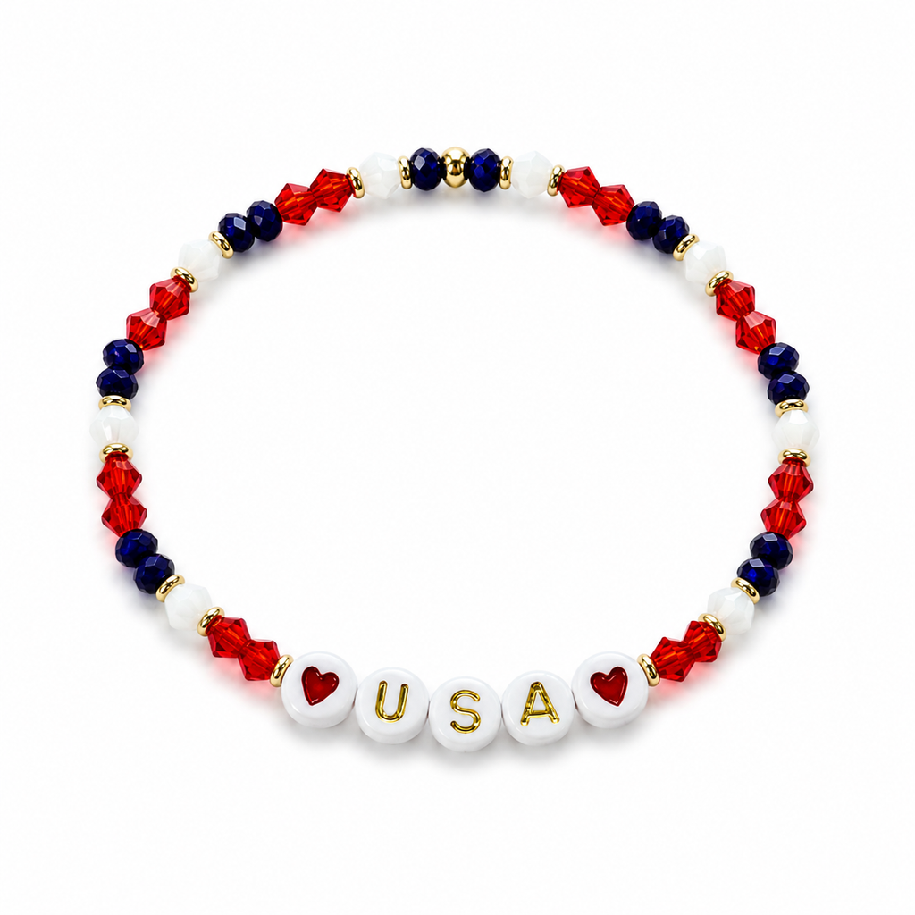 USA charm bracelet | Fourth of july Beaded jewelry | red white and blue