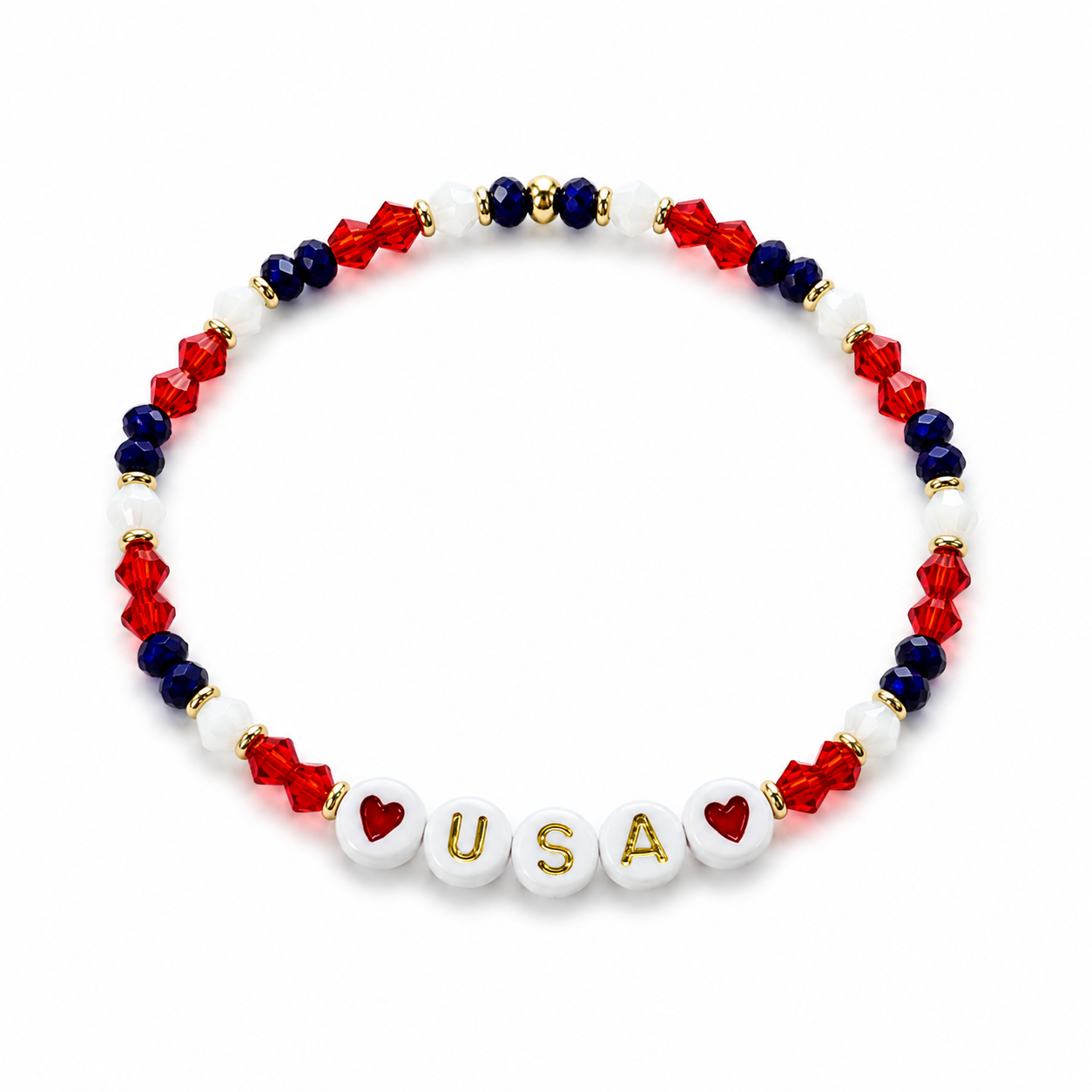 USA charm bracelet | Fourth of july Beaded jewelry | red white and blue