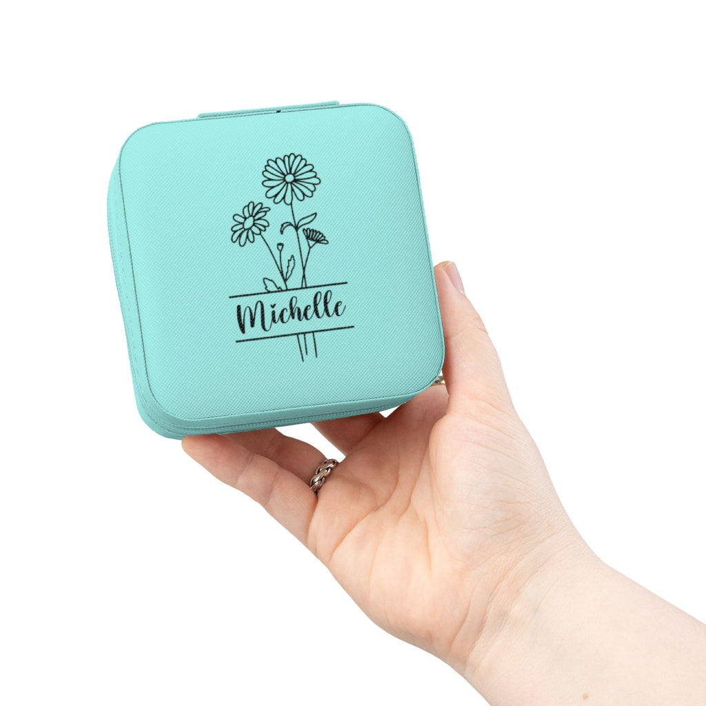 Personalized Floral Jewelry Travel Case – Compact Ring & Earring Organizer (Custom Name "Michelle")