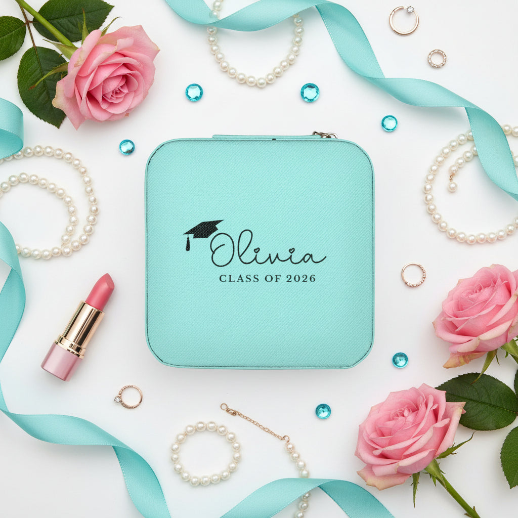 Personalized Graduation Jewelry Travel Case — Compact Brushed Pink Keepsake