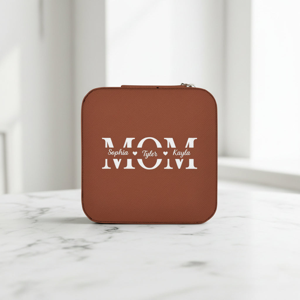 Personalized 'MOM' Jewelry Travel Case – Compact Pink Organizer for Rings, Earrings & Necklaces