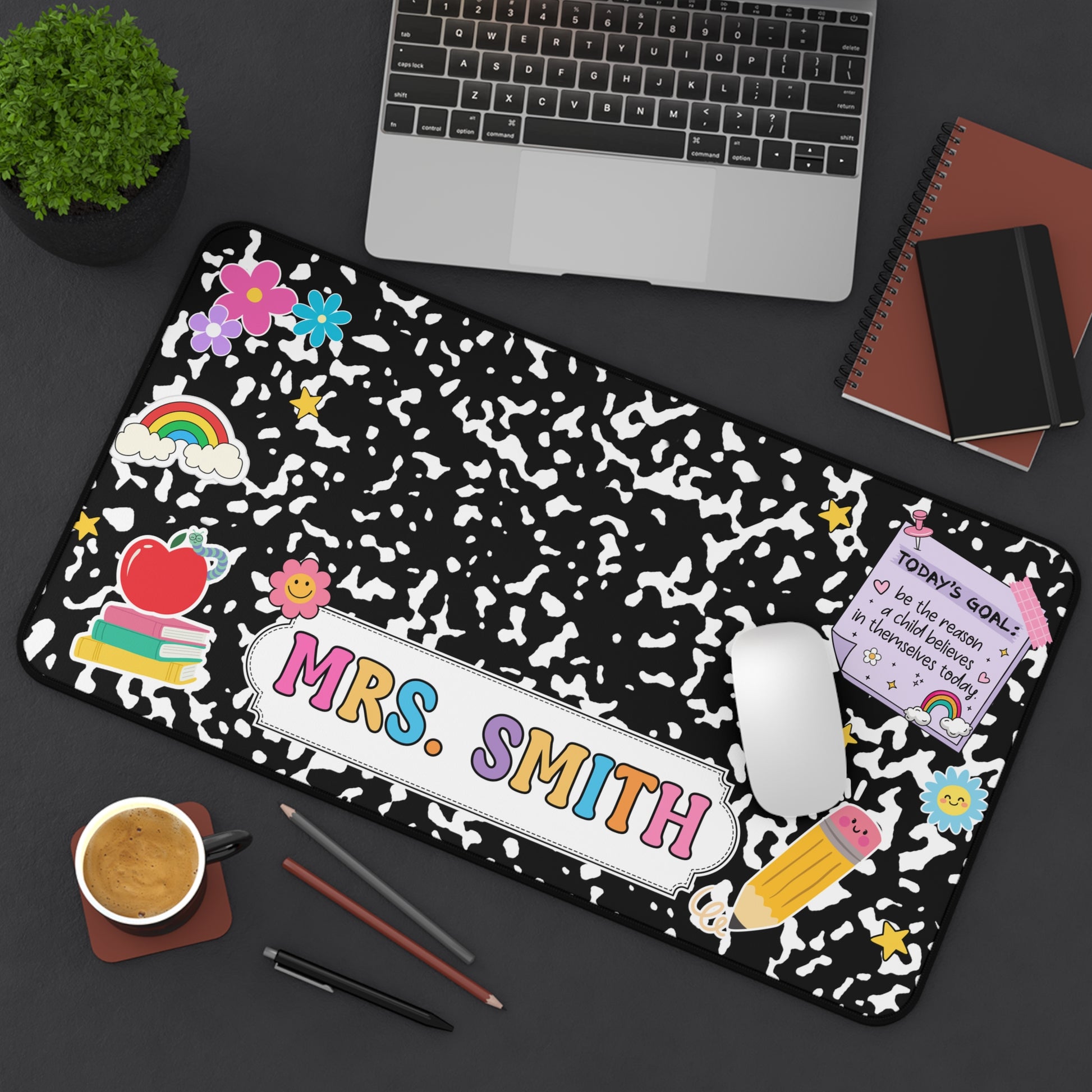 Custom Teacher Composition Book Desk Mat With Name