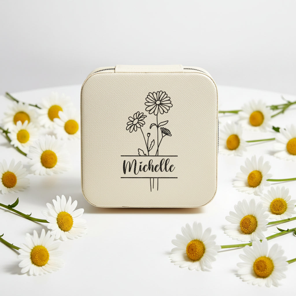 Personalized Floral Jewelry Travel Case – Compact Ring & Earring Organizer (Custom Name "Michelle")