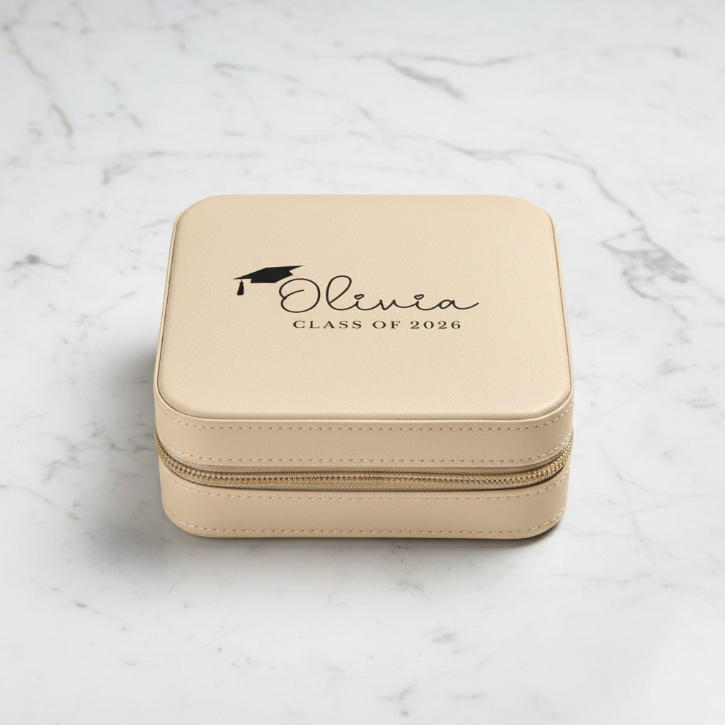Personalized Graduation Jewelry Travel Case — Compact Brushed Pink Keepsake
