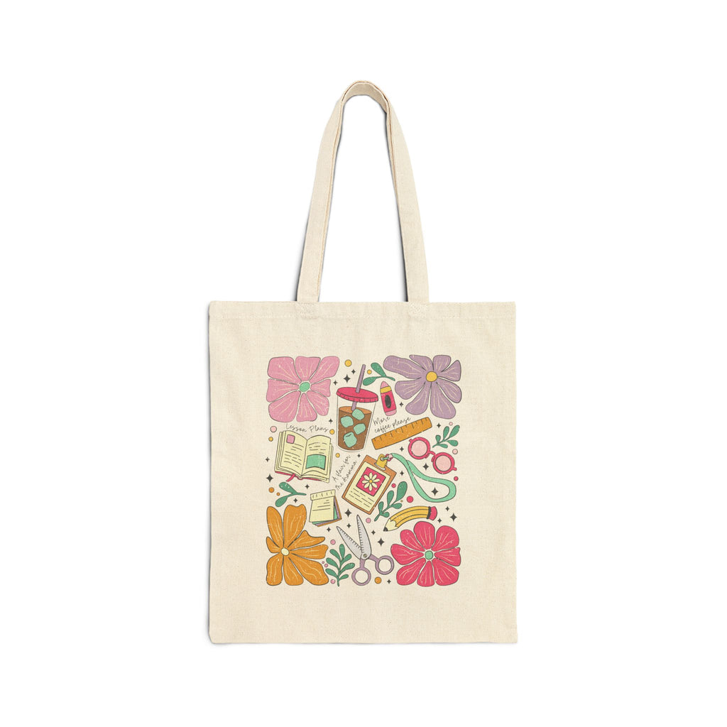 Teacher Floral Canvas Tote Bag
