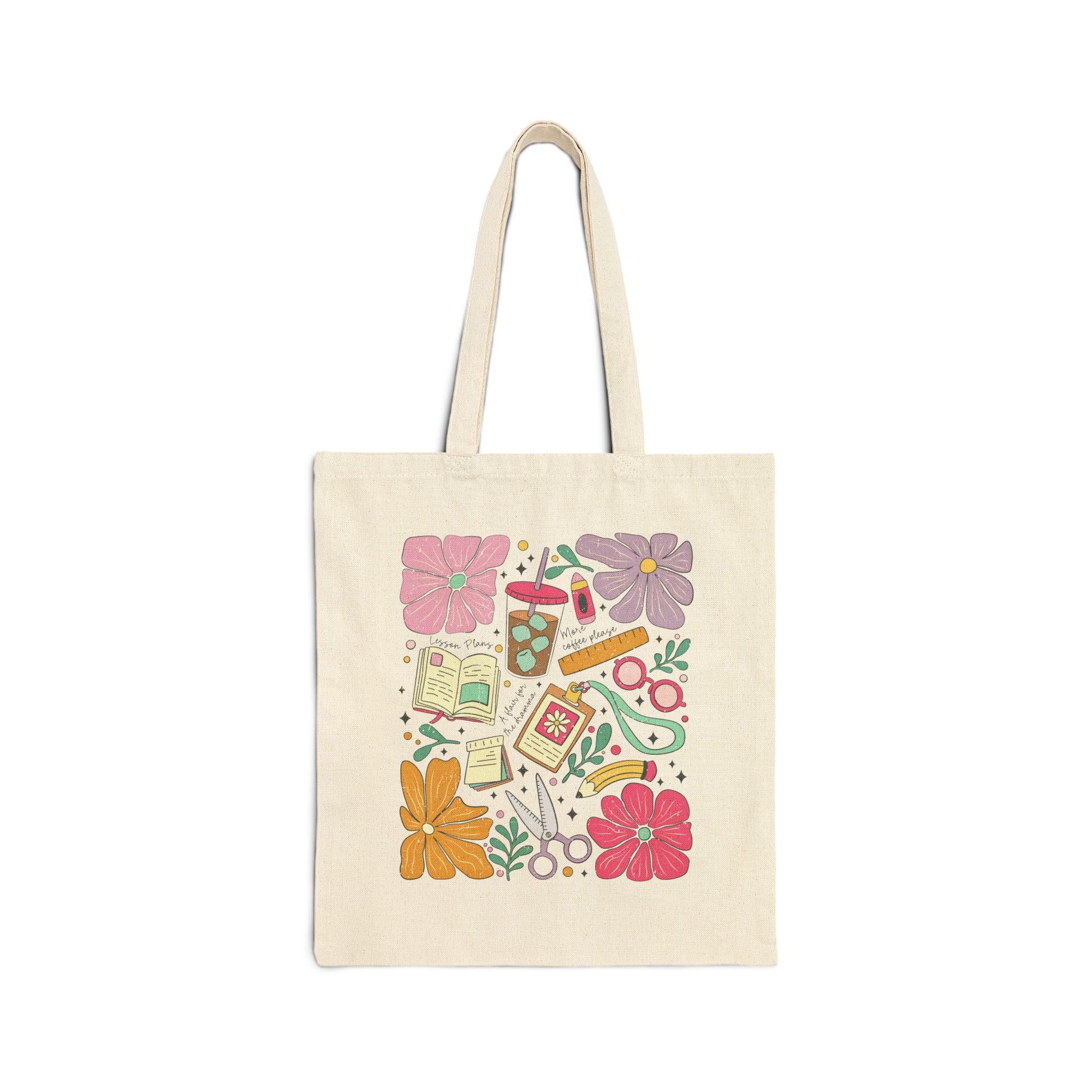 Teacher Floral Canvas Tote Bag
