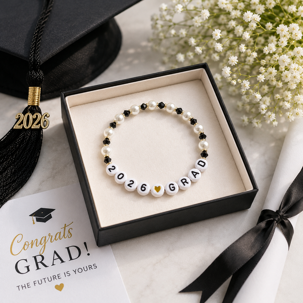 Personalized Class of 2026 Graduation Bracelet • Senior Gift for Her • Beaded Grad Bracelet • Grad Jewelry Keepsake • Custom 2026 Bracelet