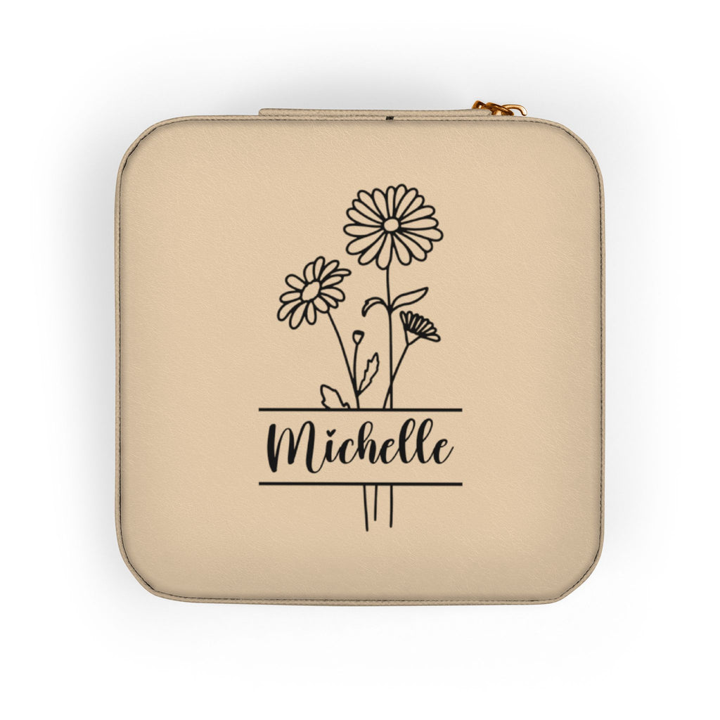 Personalized Floral Jewelry Travel Case – Compact Ring & Earring Organizer (Custom Name "Michelle")