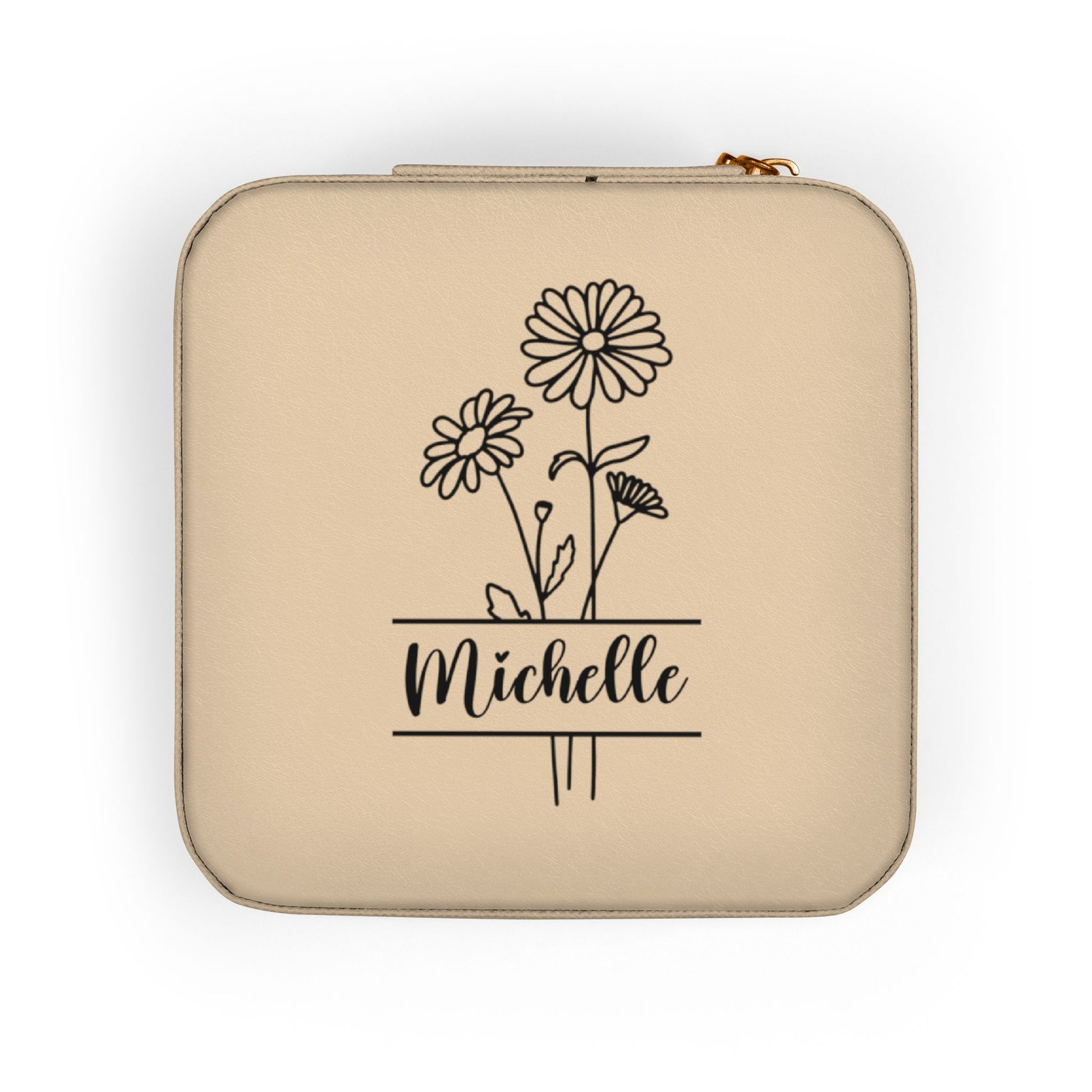 Personalized Floral Jewelry Travel Case – Compact Ring & Earring Organizer (Custom Name "Michelle")