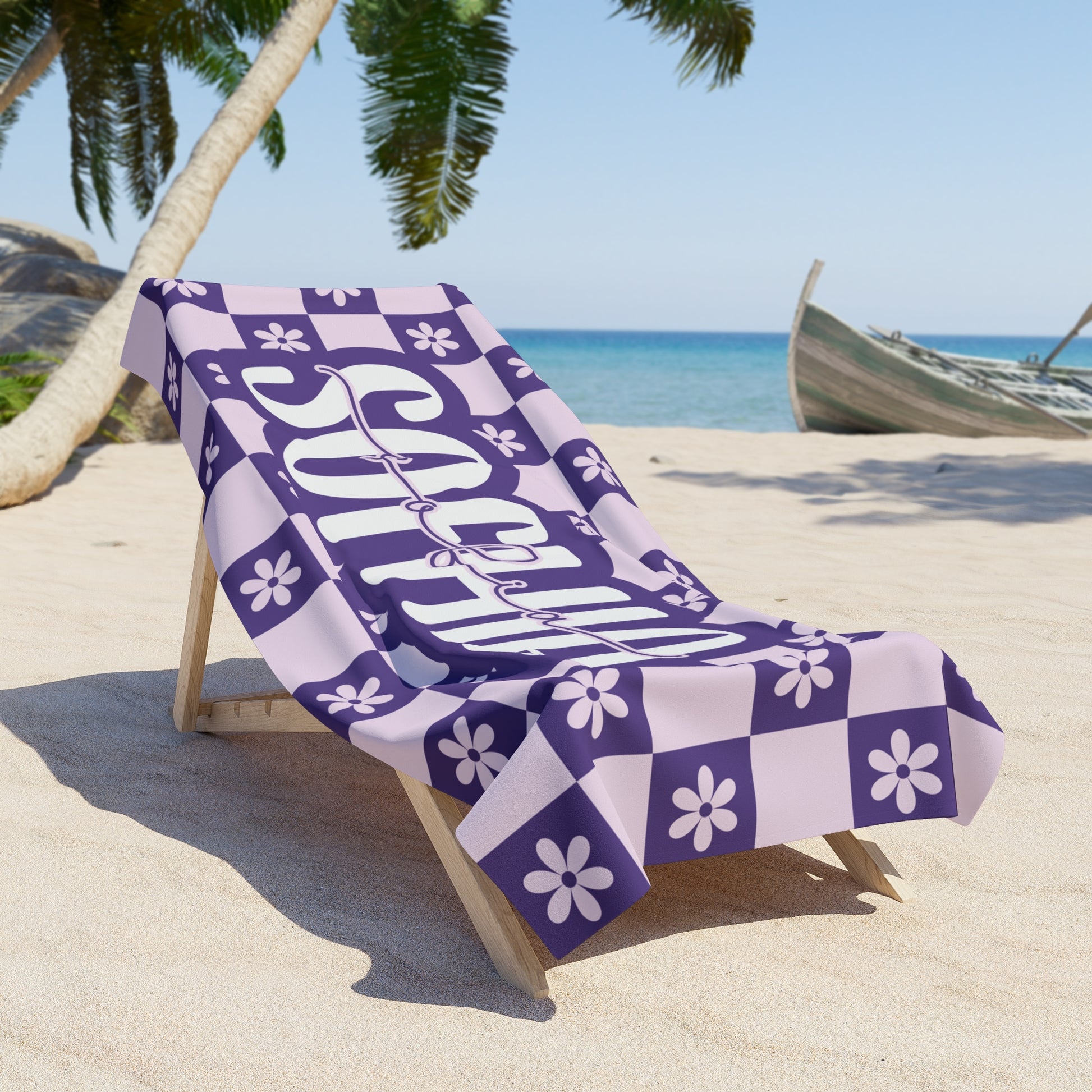 Personalized Retro Floral Beach Towel