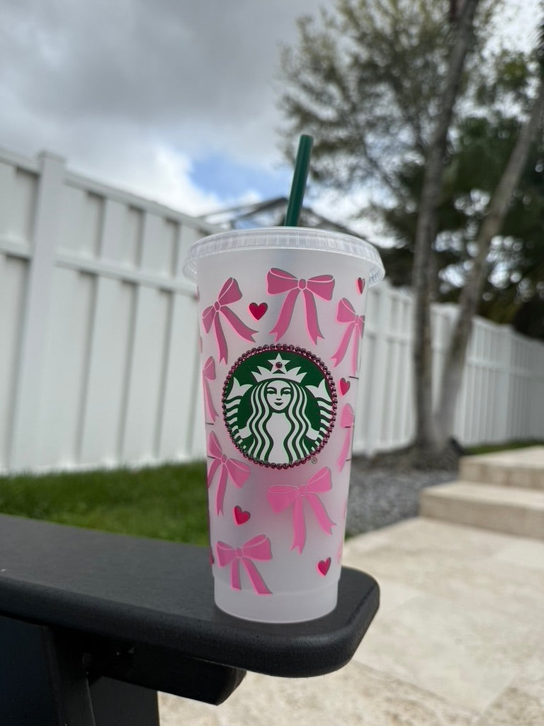 Custom reusable Pink Bow cold cup
