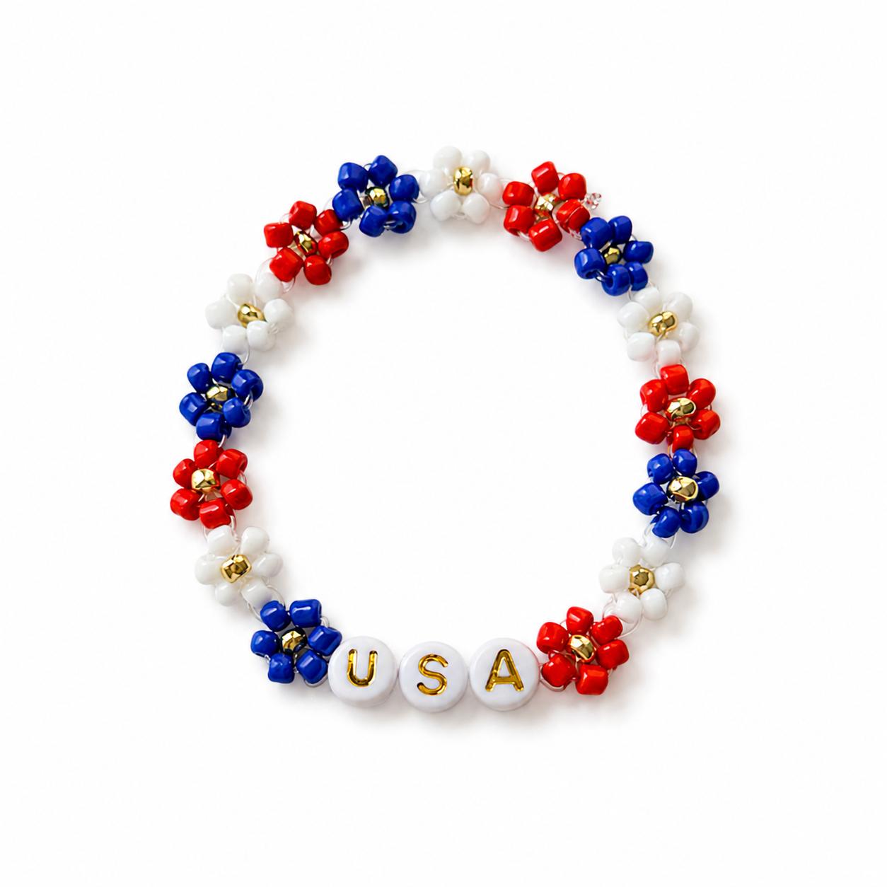 USA flower beaded bracelet | Fourth of july Beaded jewelry | red white and blue