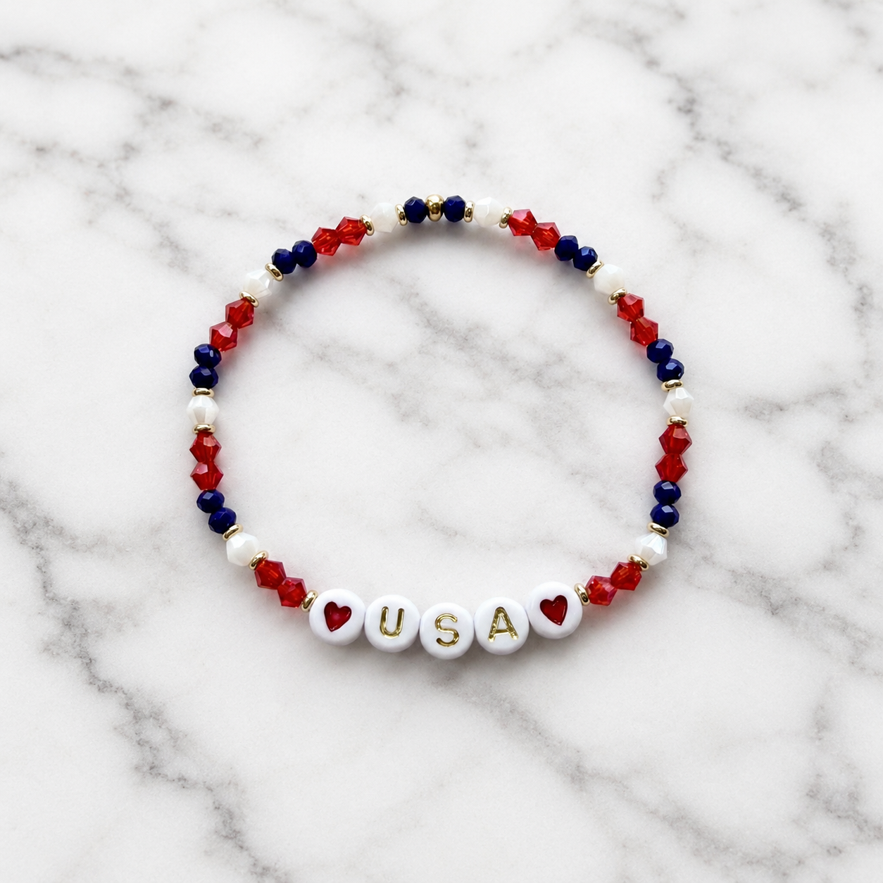 USA charm bracelet | Fourth of july Beaded jewelry | red white and blue
