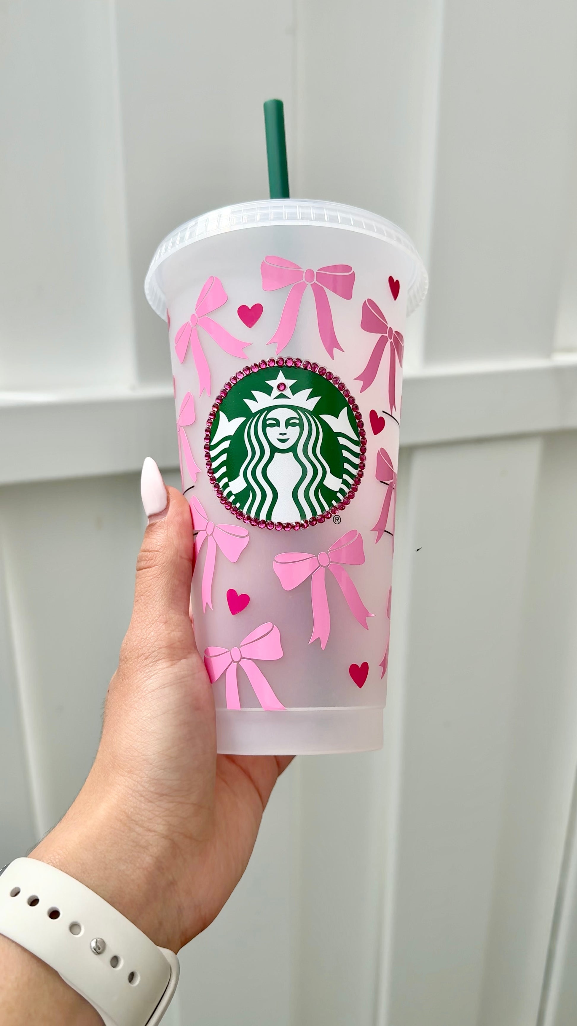 Custom reusable Pink Bow cold cup