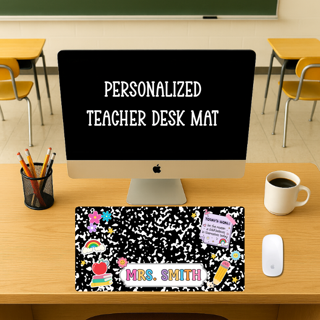 Custom Teacher Composition Book Desk Mat With Name