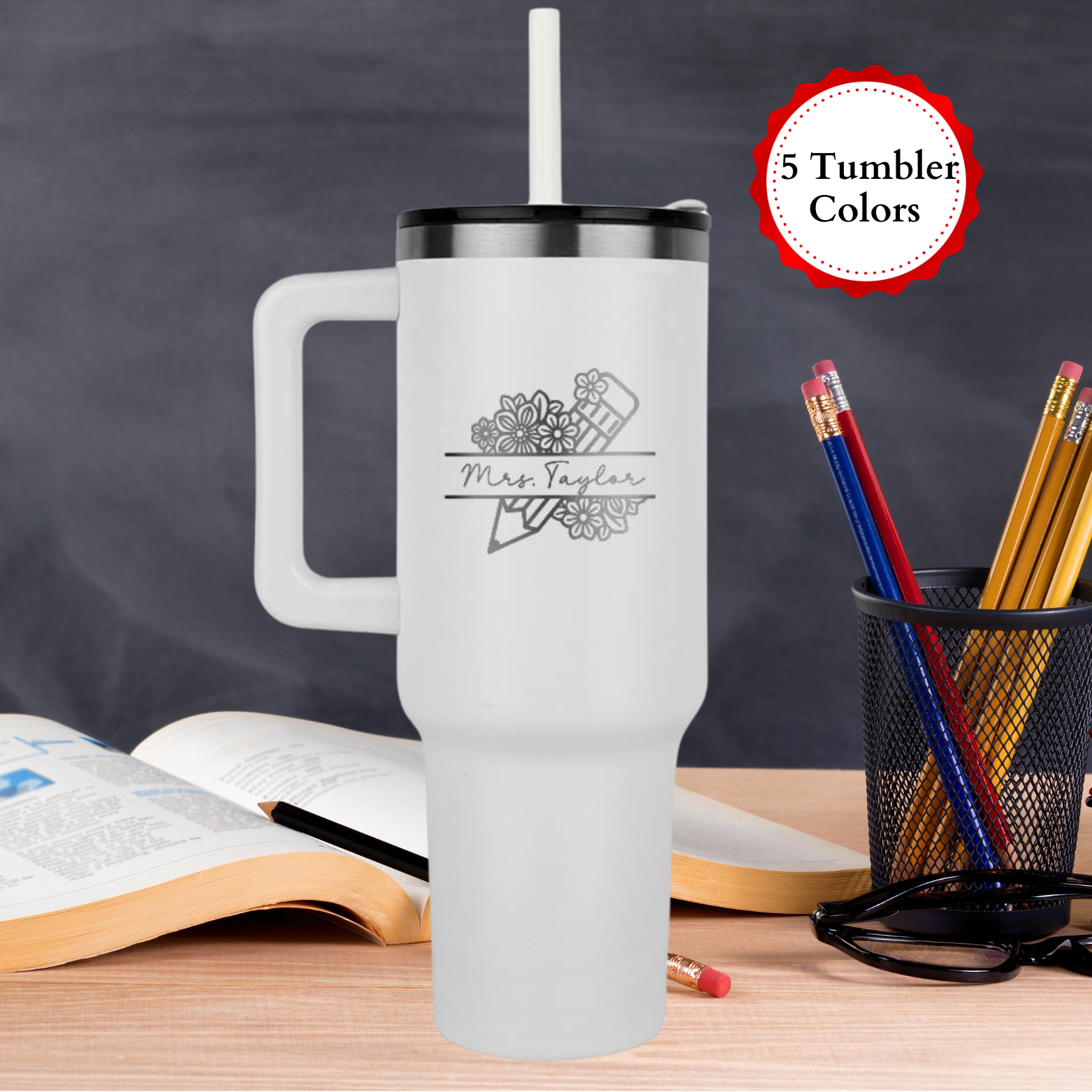 Personalized Teacher 40oz Tumbler with handle