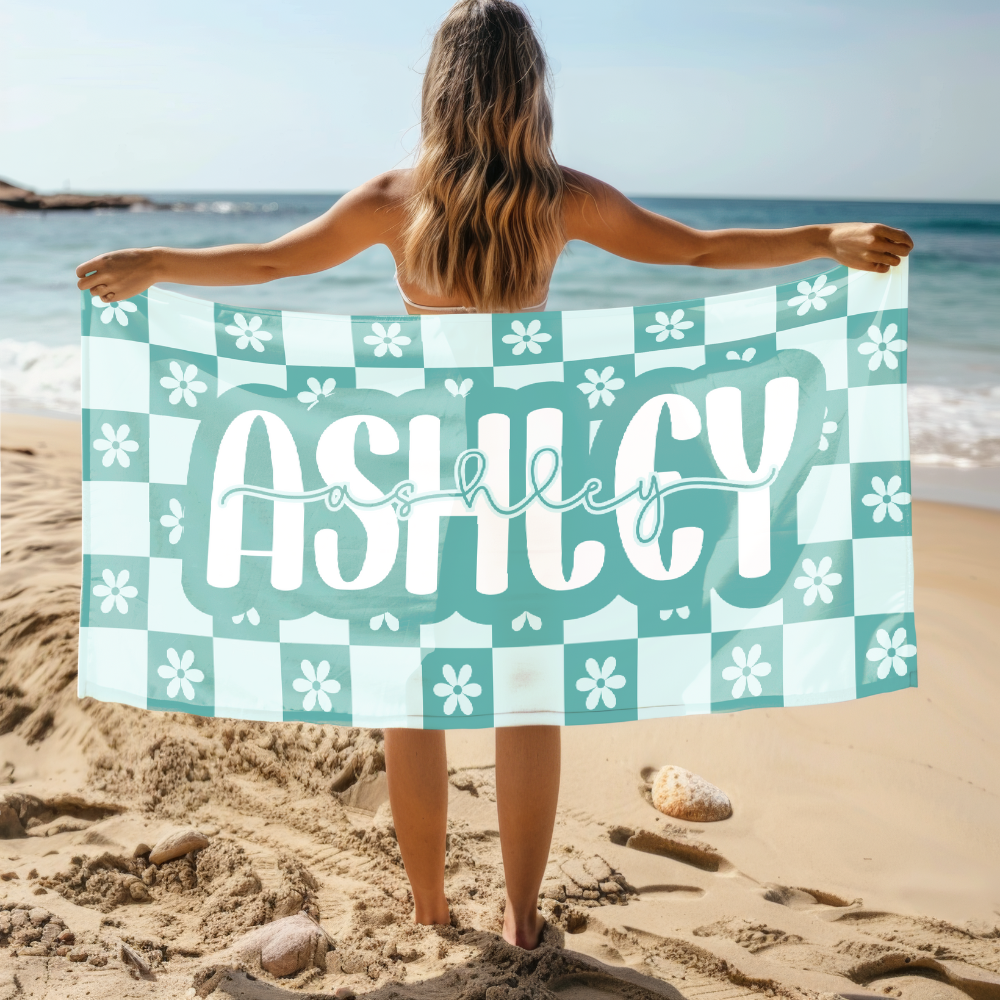 Personalized Retro Floral Beach Towel