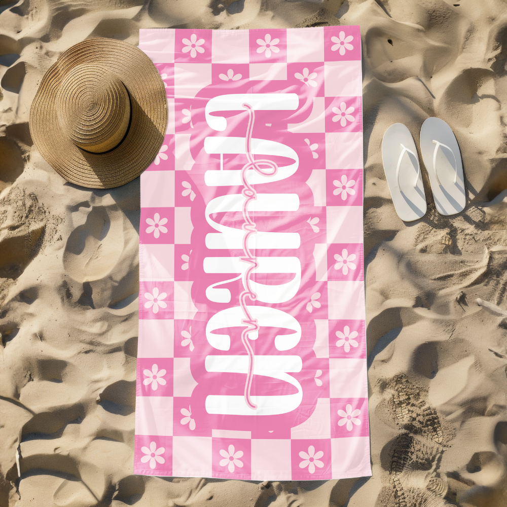 Personalized Retro Floral Beach Towel