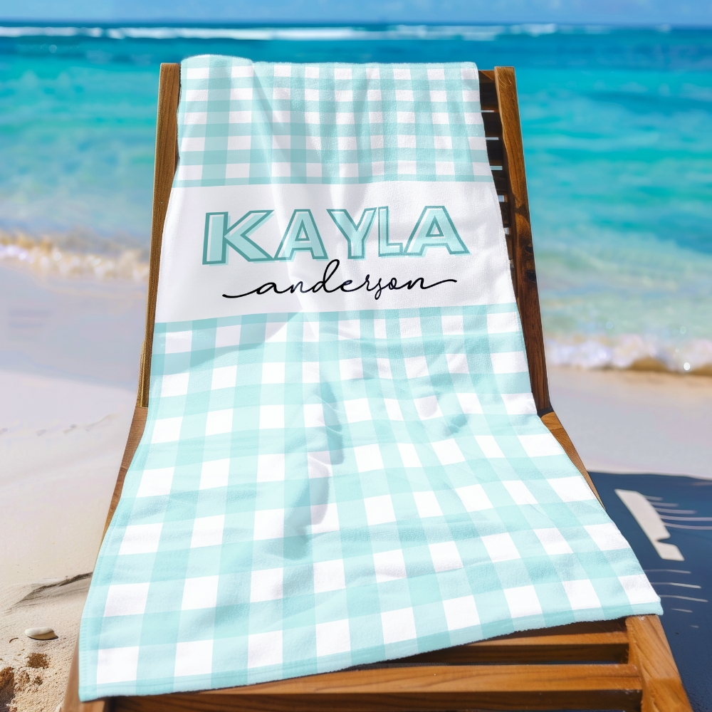 Personalized Gingham Beach Towel