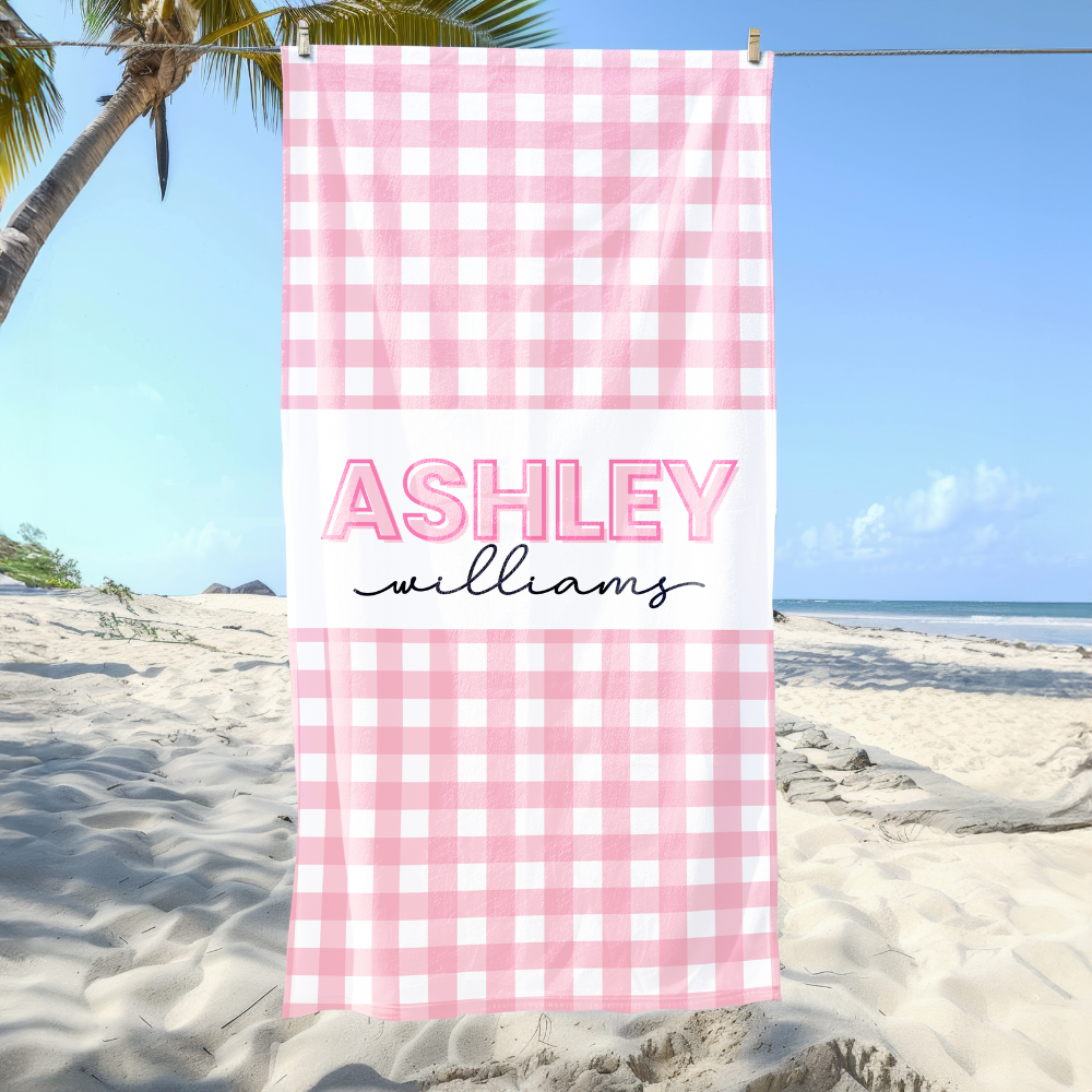 Personalized Gingham Beach Towel