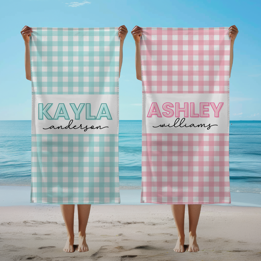 Personalized Gingham Beach Towel
